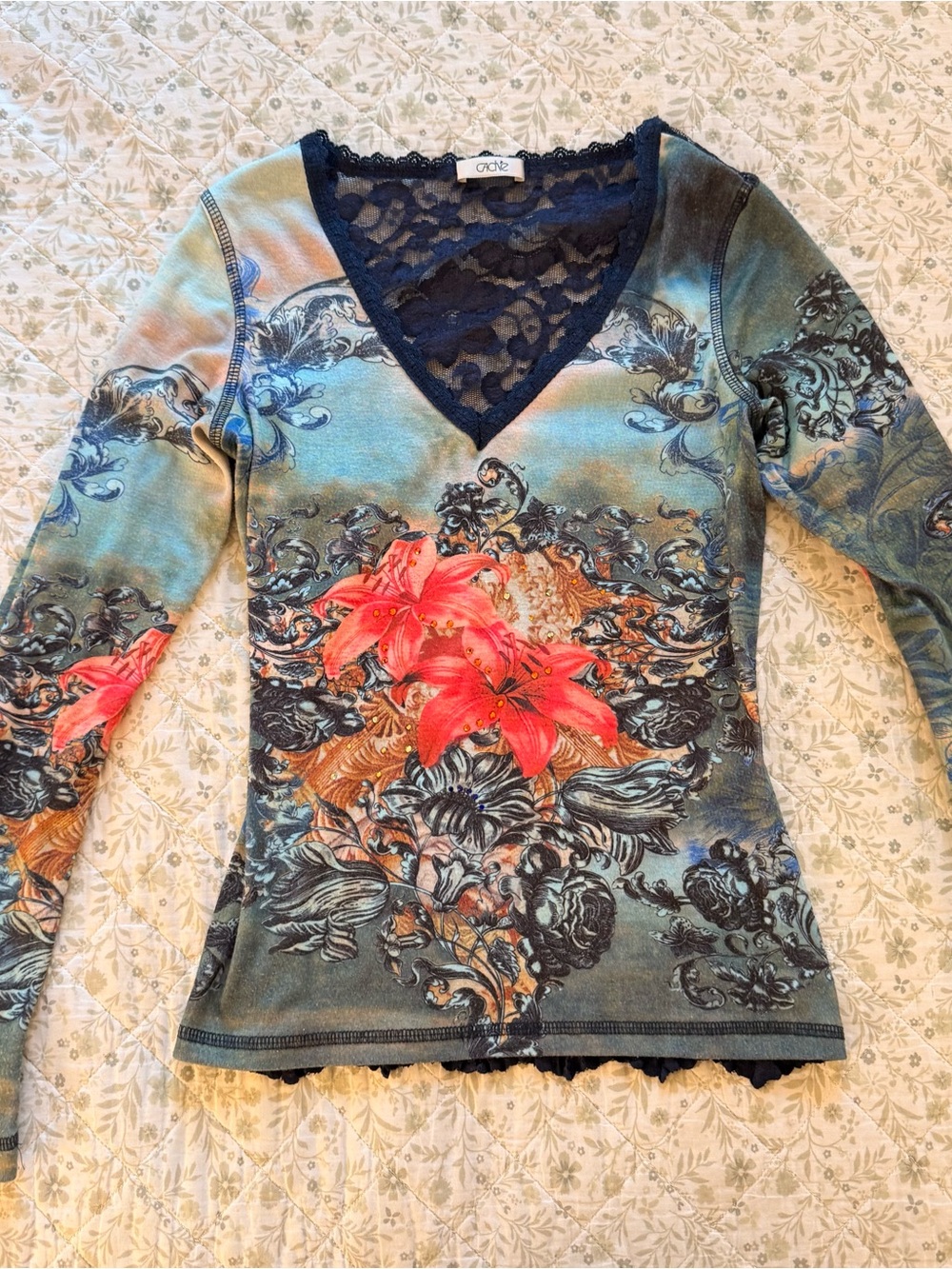 Vintage Cache blue & green graphic long sleeve top